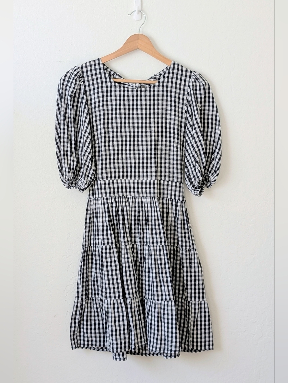 Faithfull the Brand Lizzy Mini Dress with Puff-Sleeves in Varsha Gingham Sz XS